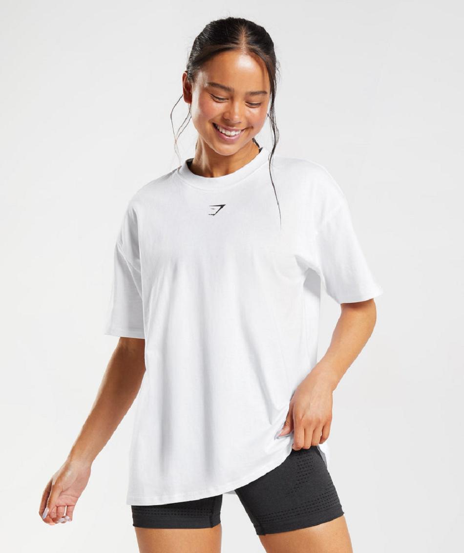 Gymshark Fraction Oversized Ženske T Shirts Bijele | HR 3298EBC